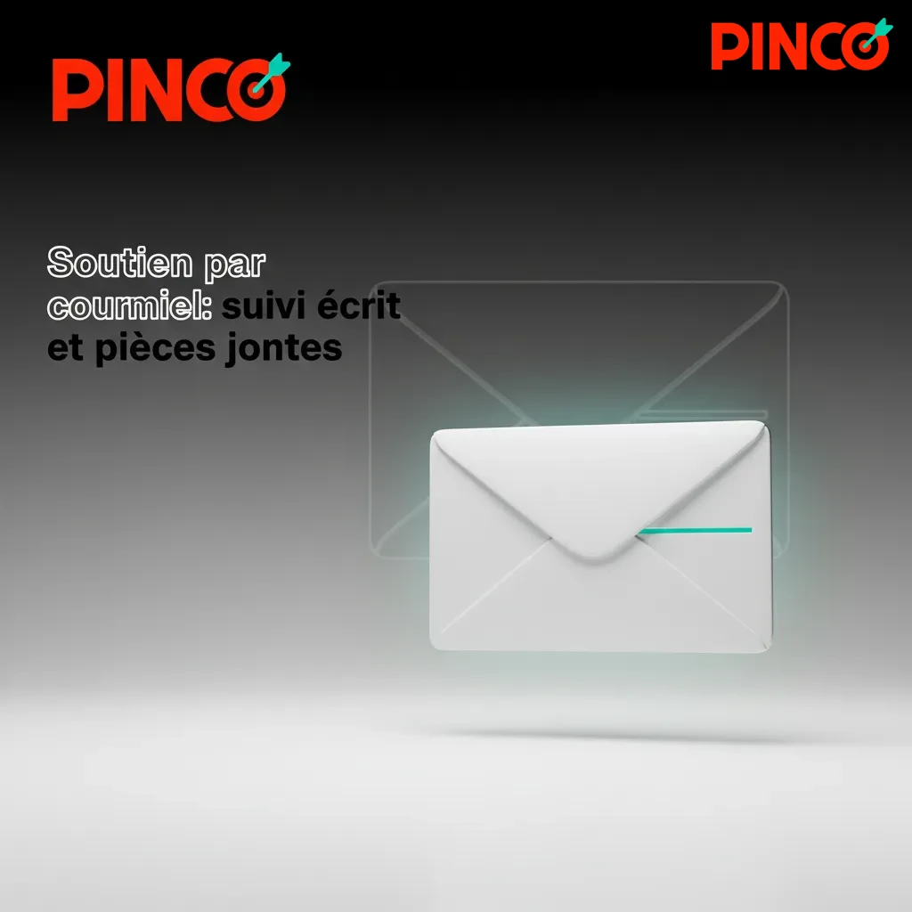 Interface de support Pinco: courriel avec catégories, description, pièces jointes, suivi et bouton Envoyer