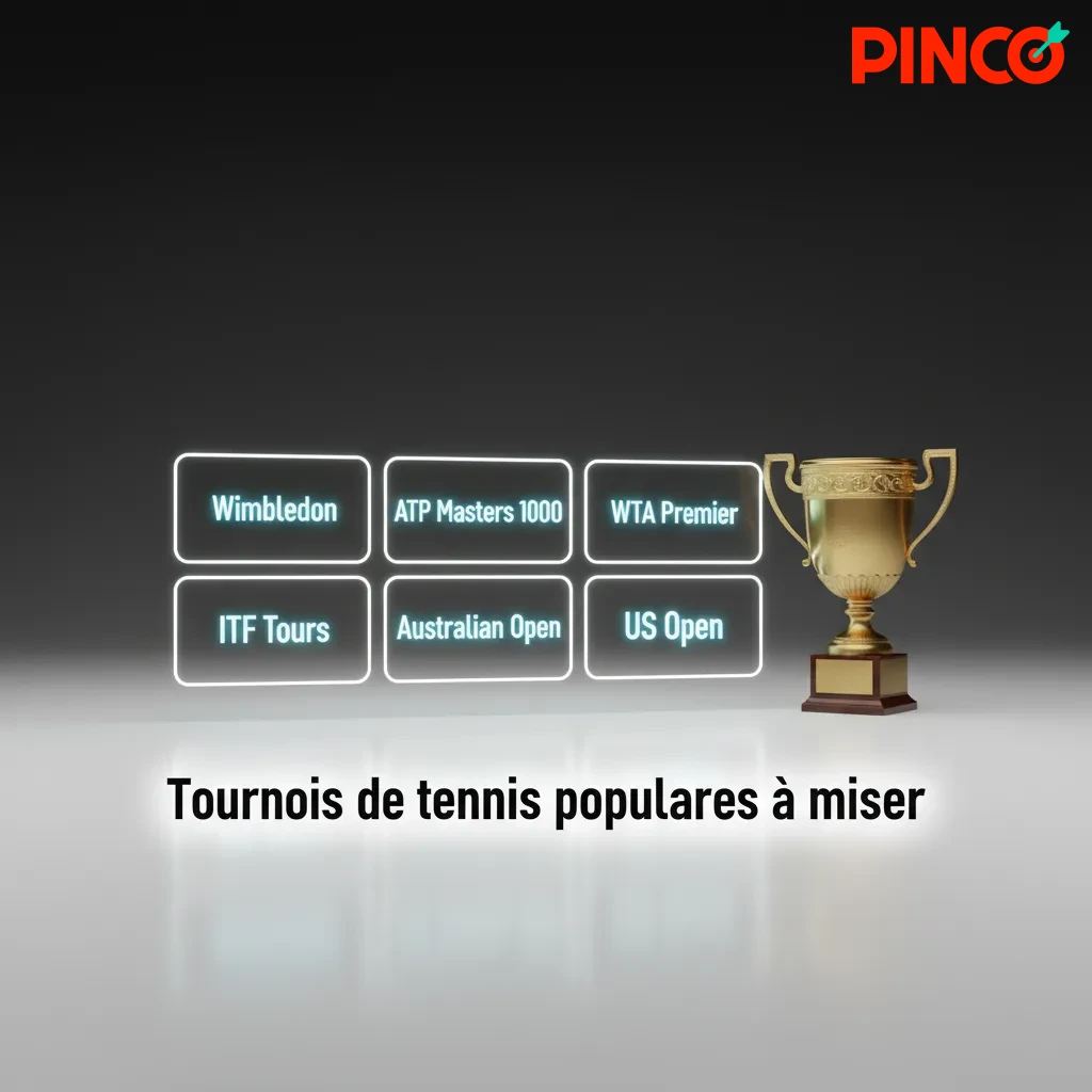 Illustration des tournois de tennis à miser: Grands Chelems, ATP/WTA 1000, ATP/WTA Finals, Coupe Davis, Jeux olympiques.