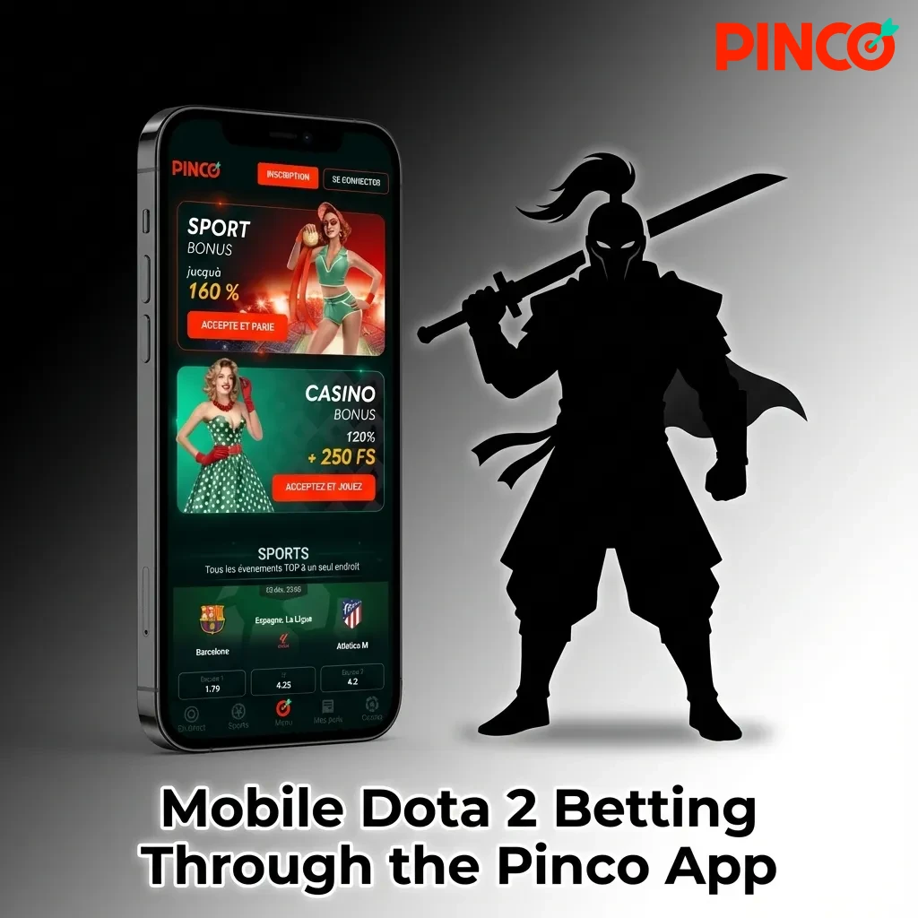 Pinco mobile app interface showing Dota 2 esports betting options and tournament matches on smartphone screen