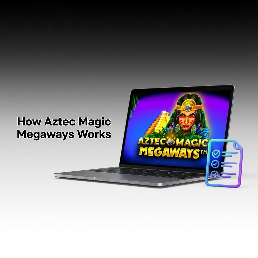 Aztec Magic Megaways slot interface showing six reels with cascading symbols and multiplier counter above the playing grid.