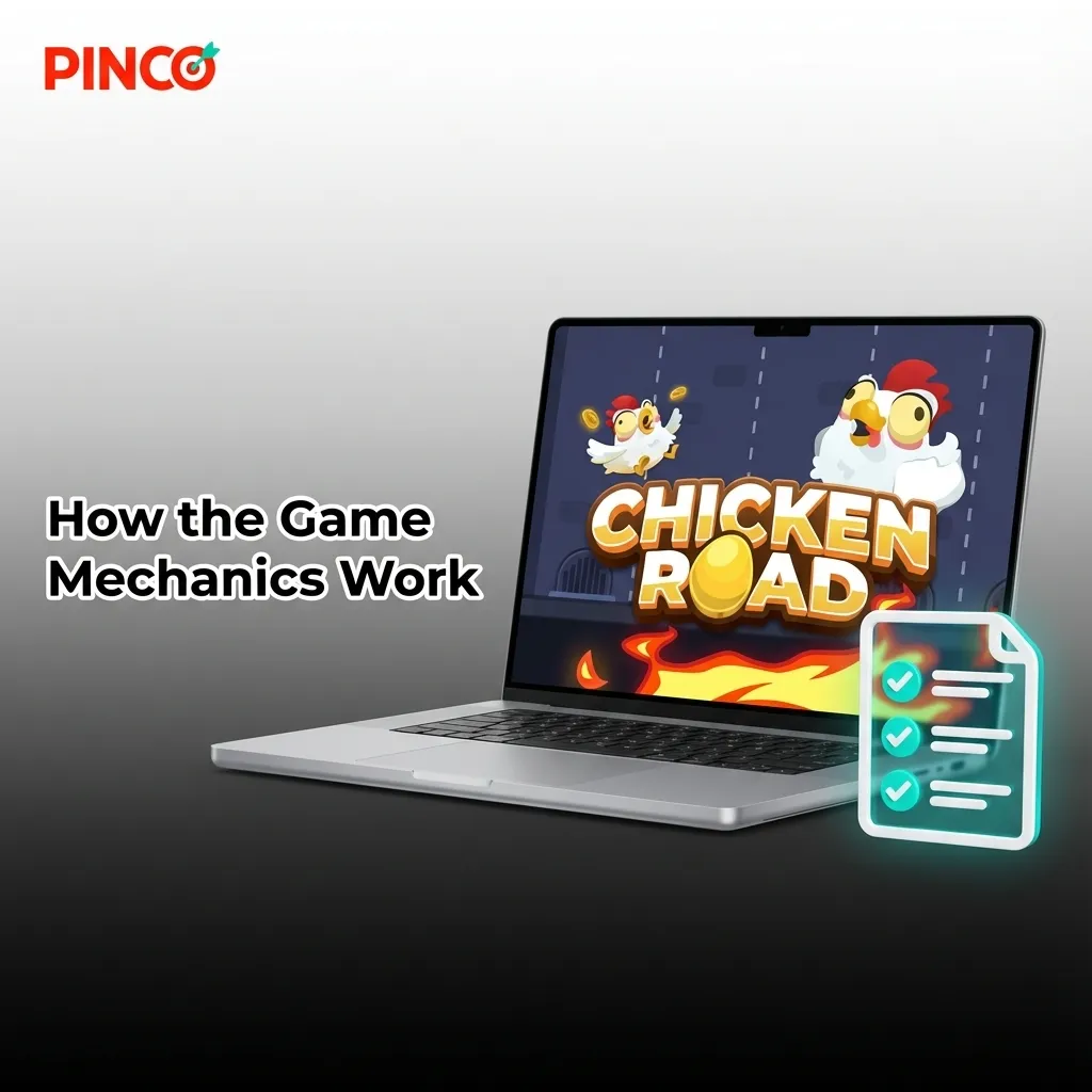 Diagram showing chicken crossing grid with multiplier climbing as player decides when to cash out before chicken stops