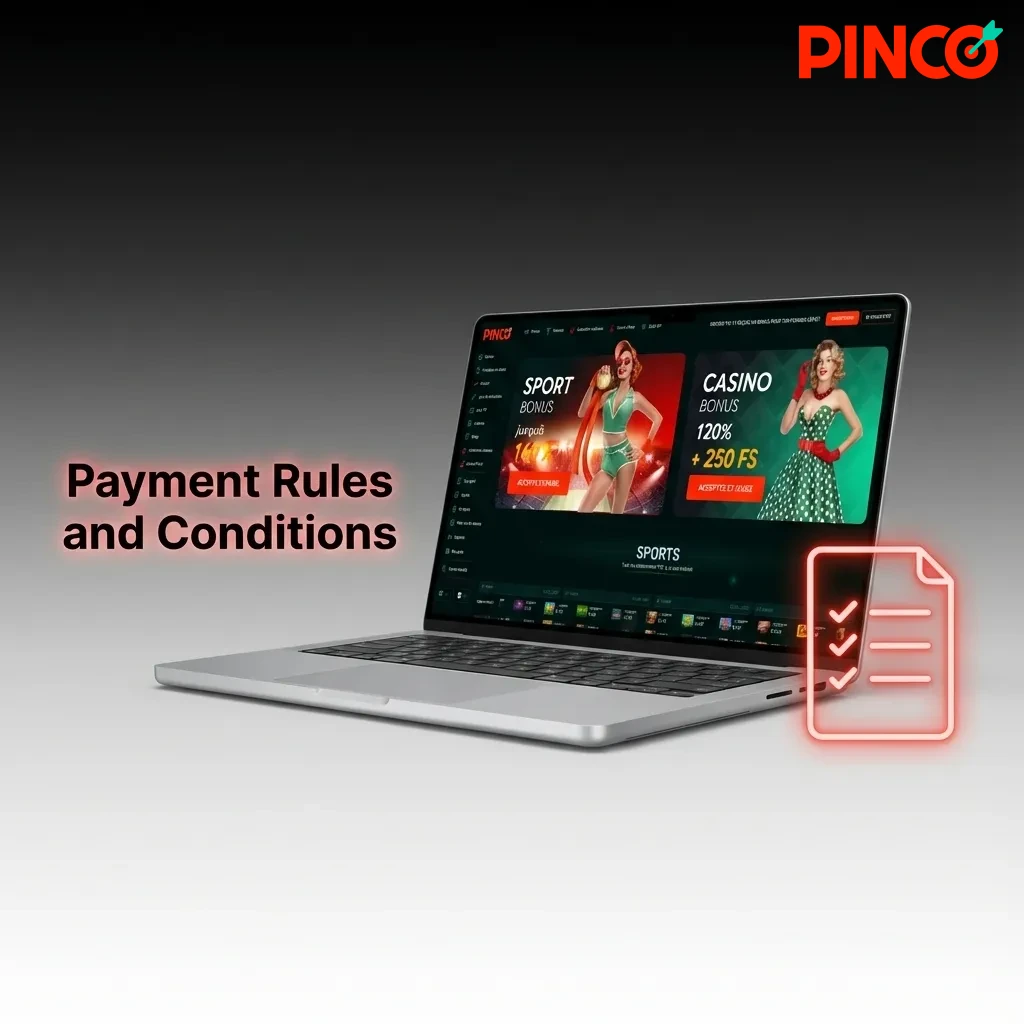 Checklist illustration showing payment rules including verification, wagering requirements, and transaction limits.