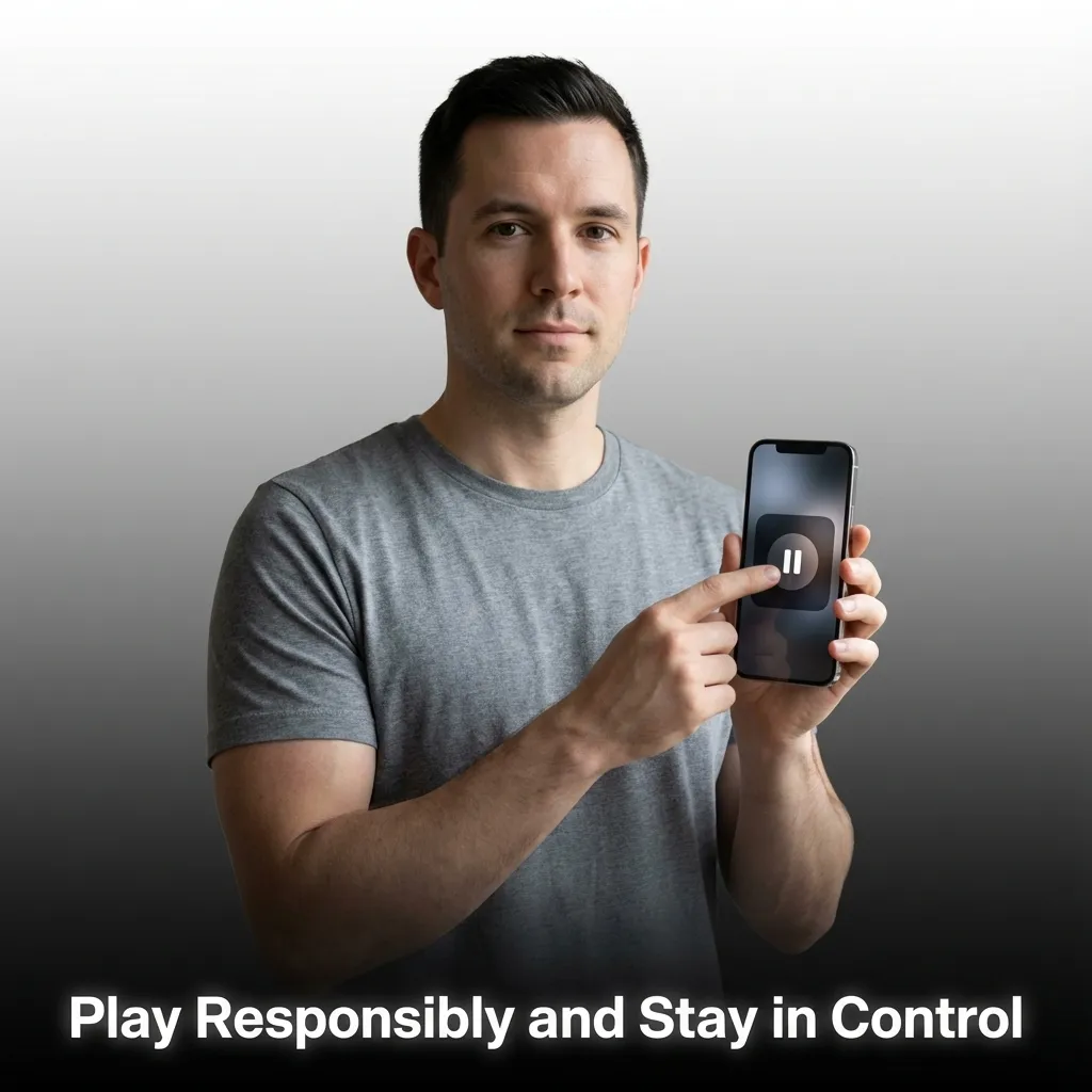 Responsible gambling guide showing budget planning, game rules learning, and helpline contact information.