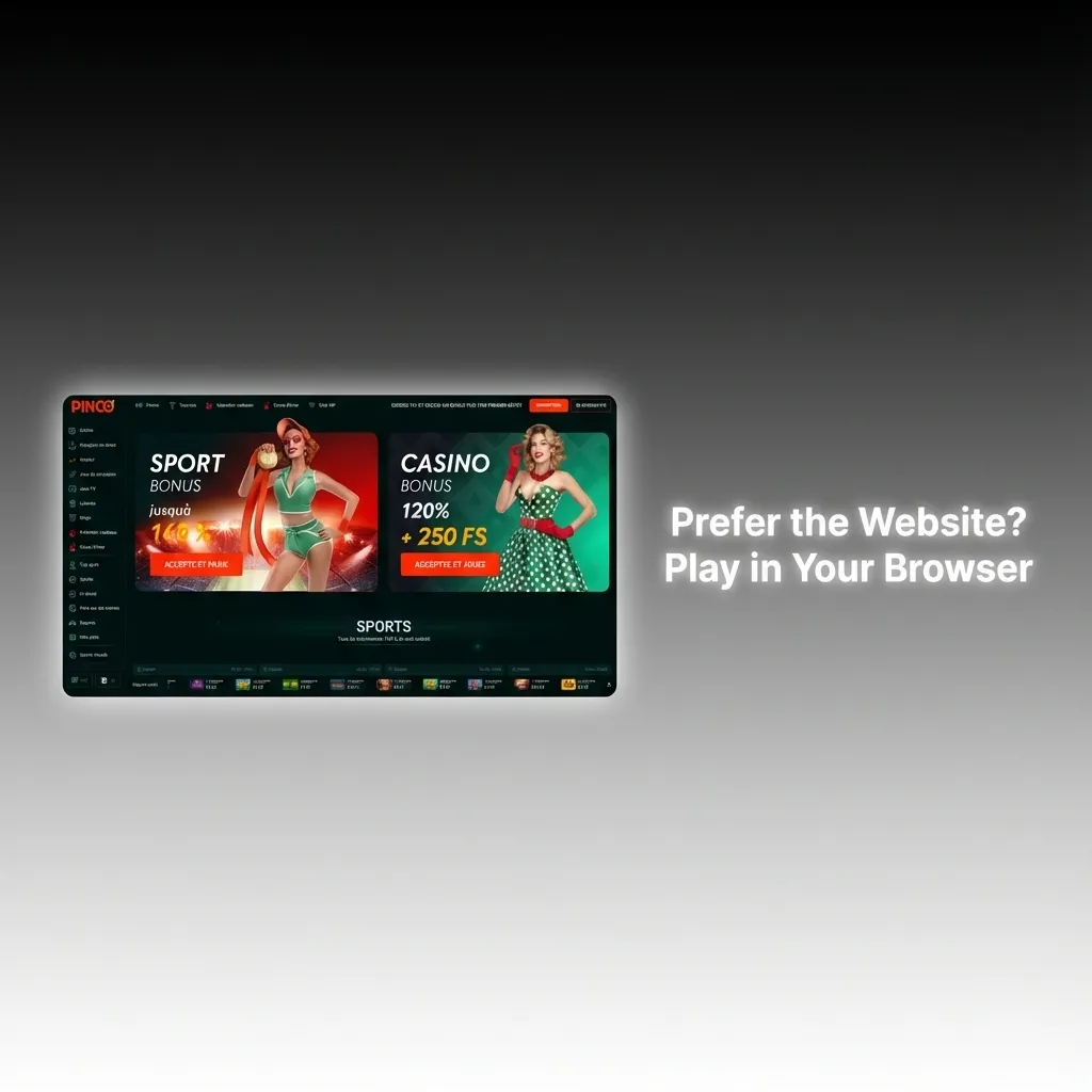 Pinco website interface on desktop browser showing betting and casino games without app installation required