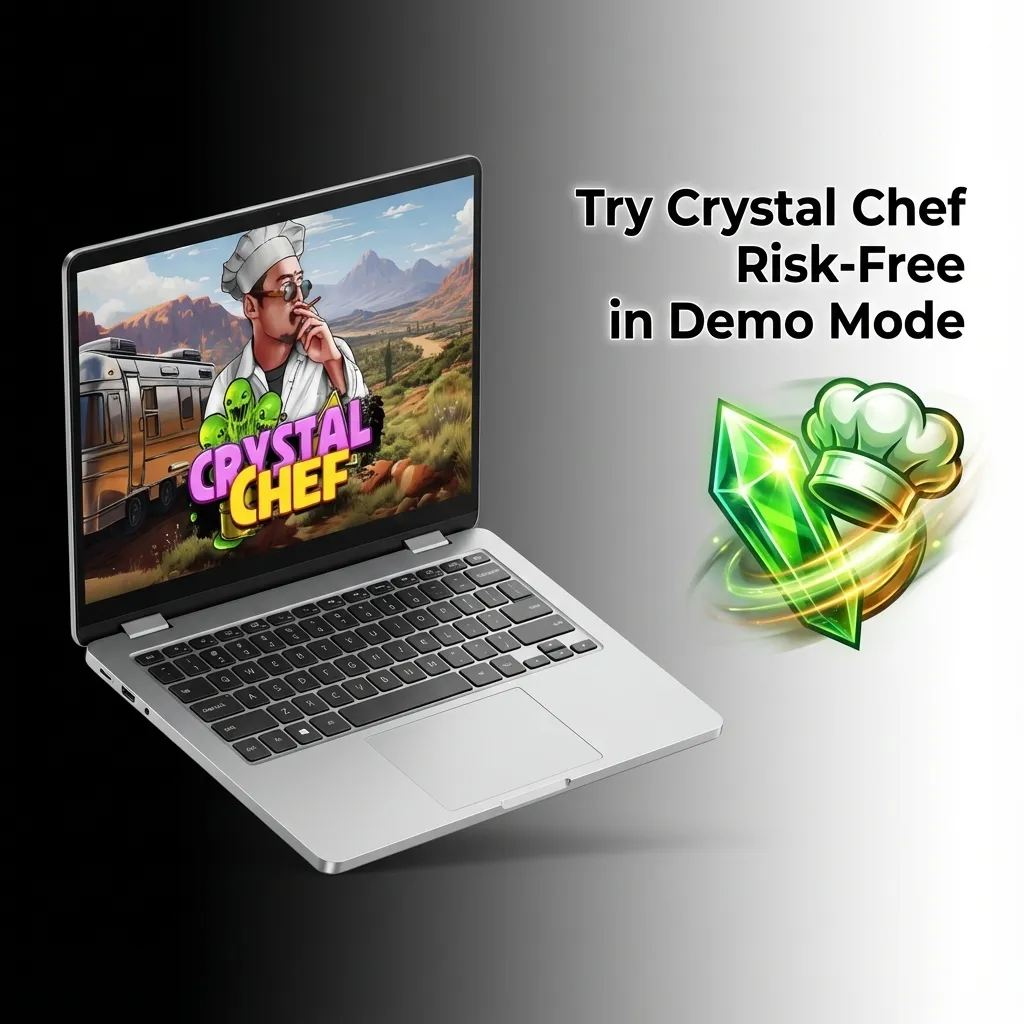 Players testing Crystal Chef demo mode with virtual credits on Pinco platform before real-money gameplay